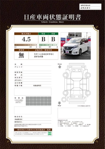 日産車両状態証明書