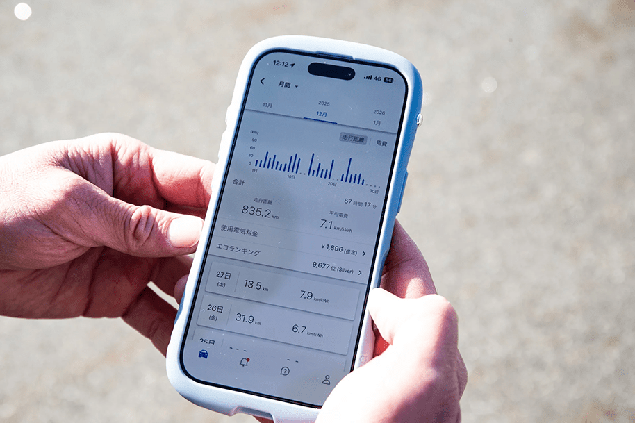 スマホアプリでバッテリー残量や航続可能距離などを確認できる